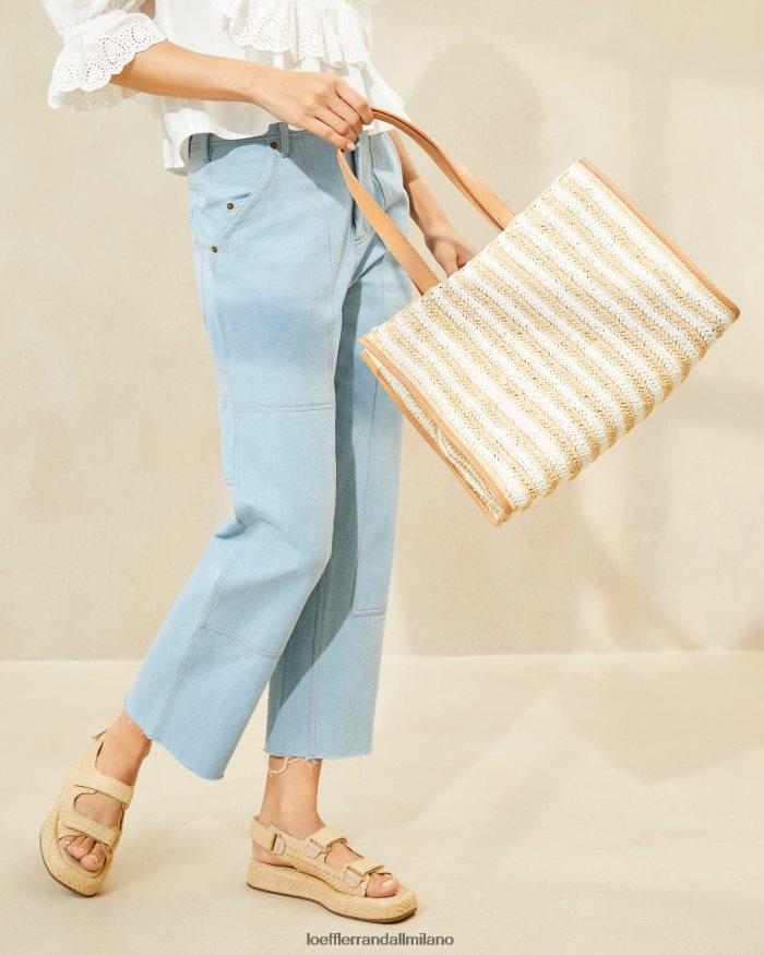esso Loeffler Randall donne Borsa Pia Natural all'uncinetto riga bianca/naturale T4022J323 borse