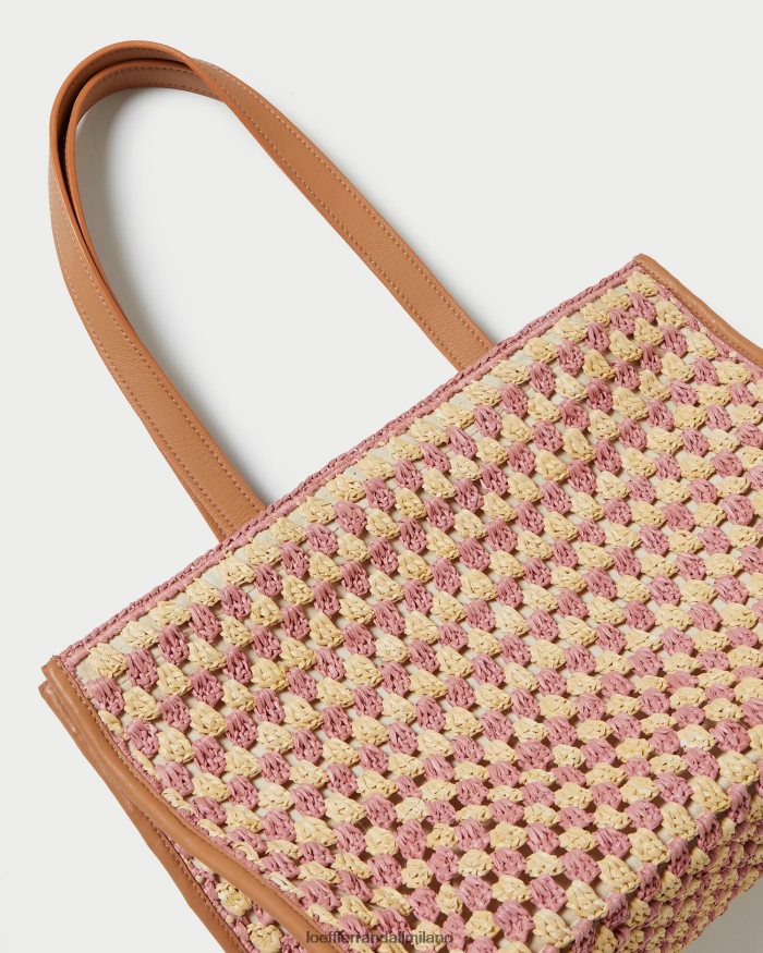 esso Loeffler Randall donne Borsa Pia all'uncinetto naturale/rosa/miele T4022J315 borse