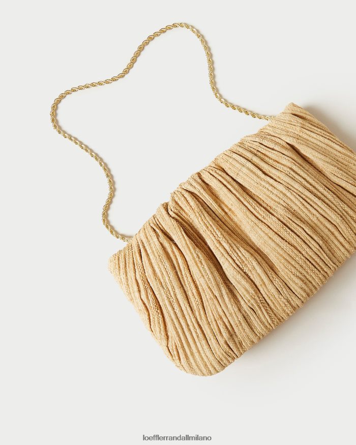 esso Loeffler Randall donne Pochette Brit piatta plissettata naturale T4022J368 borse