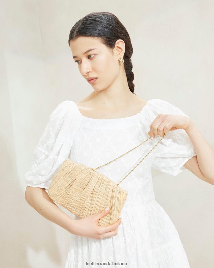 esso Loeffler Randall donne Pochette Brit piatta plissettata naturale T4022J368 borse