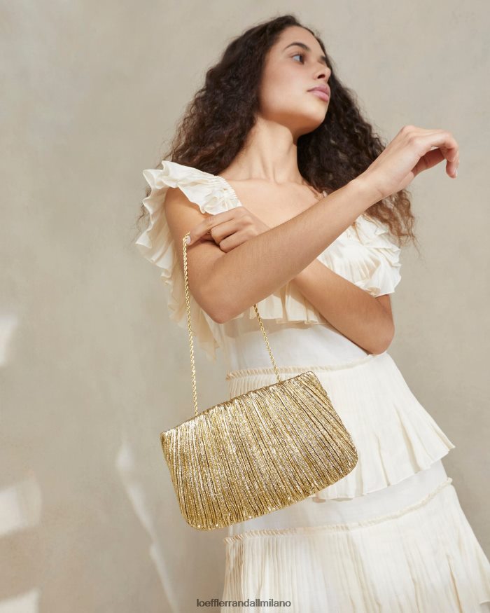 esso Loeffler Randall donne Pochette Brit piatta plissettata oro T4022J376 borse