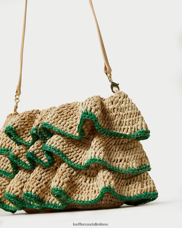 esso Loeffler Randall donne Pochette con volant Odette naturale/verde T4022J373 borse