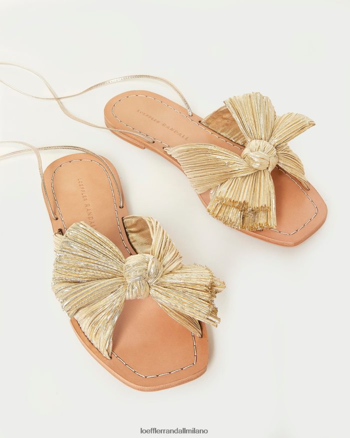 esso Loeffler Randall donne Scivolo con fiocco plissettato in peonia oro T4022J103 scarpe
