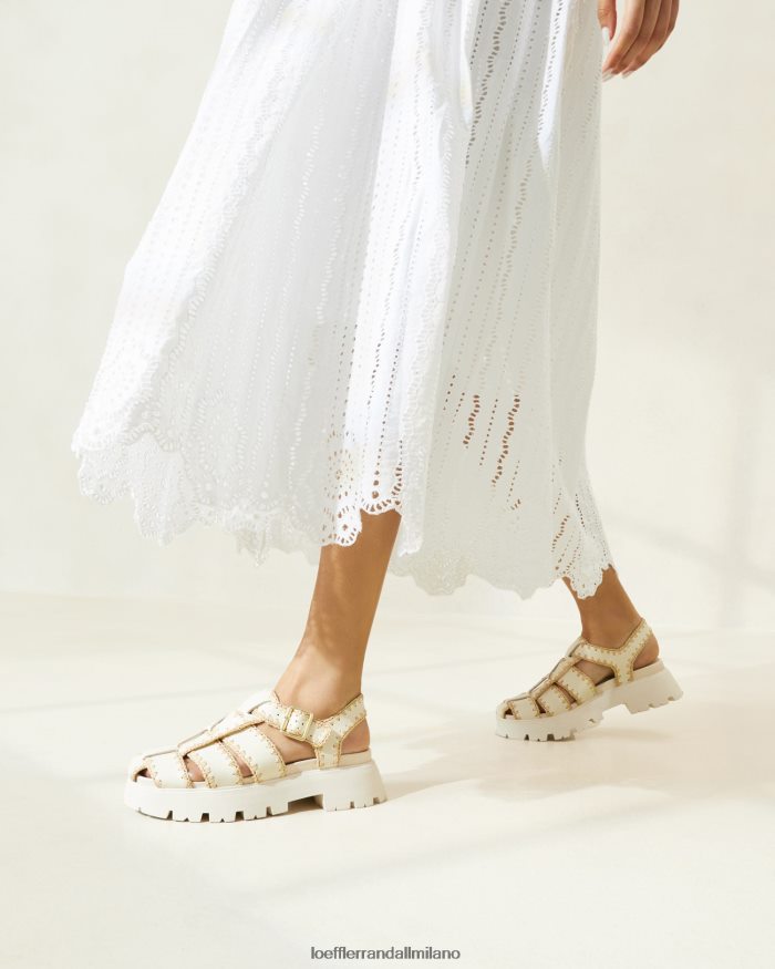 esso Loeffler Randall donne sandalo a gabbia talia crema/naturale T4022J112 scarpe