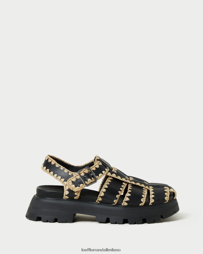 esso Loeffler Randall donne sandalo a gabbia talia nero/naturale T4022J125 scarpe
