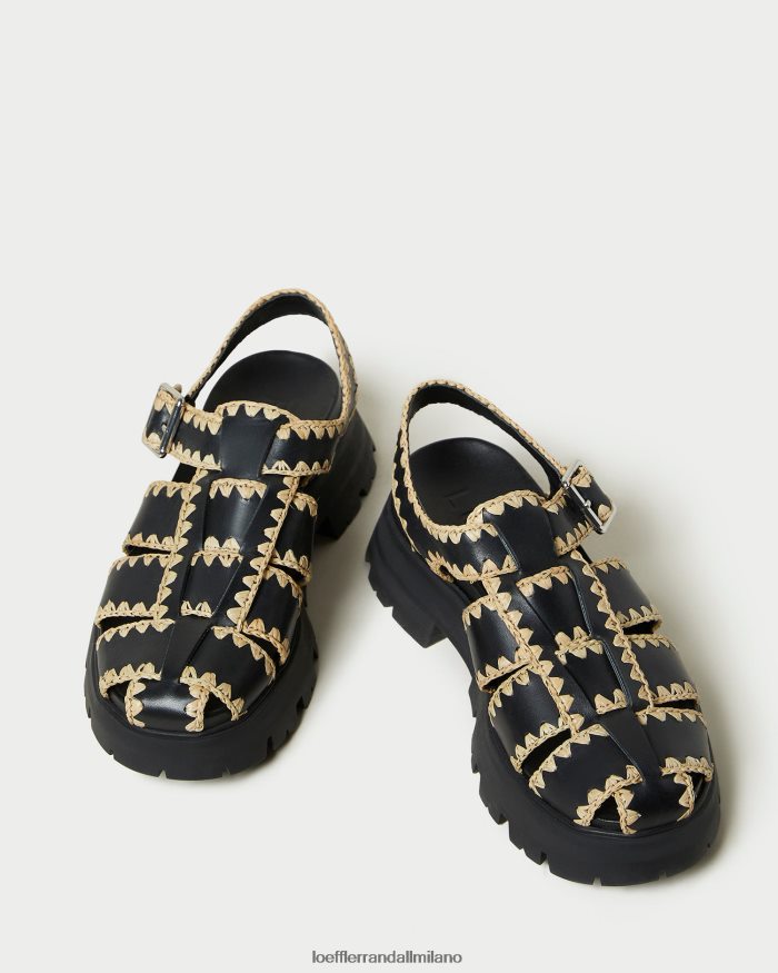 esso Loeffler Randall donne sandalo a gabbia talia nero/naturale T4022J125 scarpe