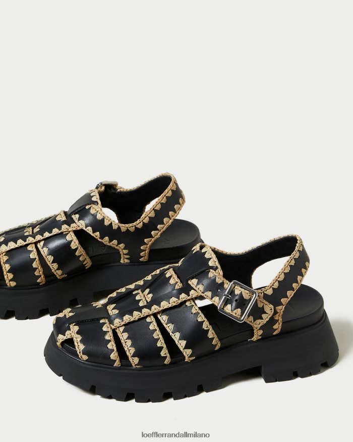 esso Loeffler Randall donne sandalo a gabbia talia nero/naturale T4022J125 scarpe