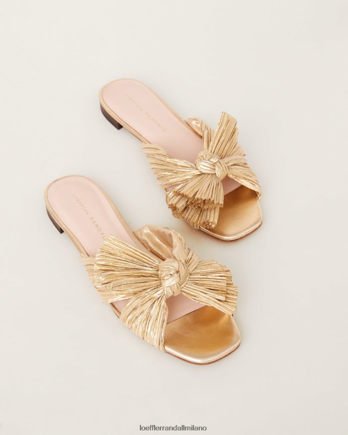 esso Loeffler Randall donne scivolo con fiocco plissettato Daphne oro T4022J102 scarpe