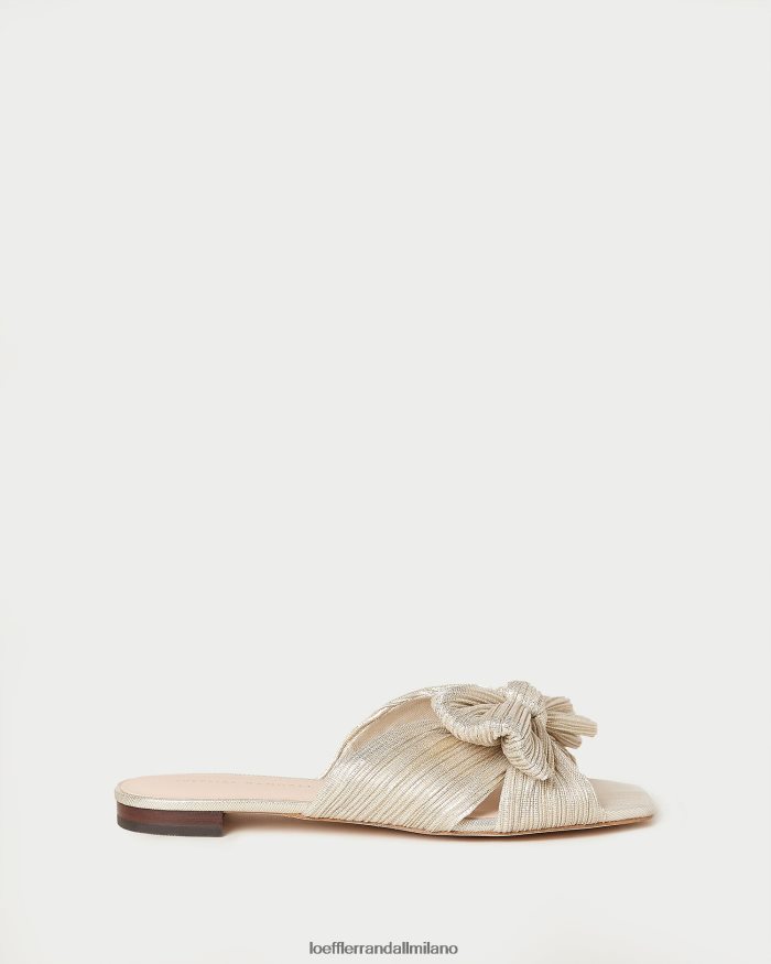 esso Loeffler Randall donne scivolo con fiocco plissettato Daphne platino T4022J100 scarpe