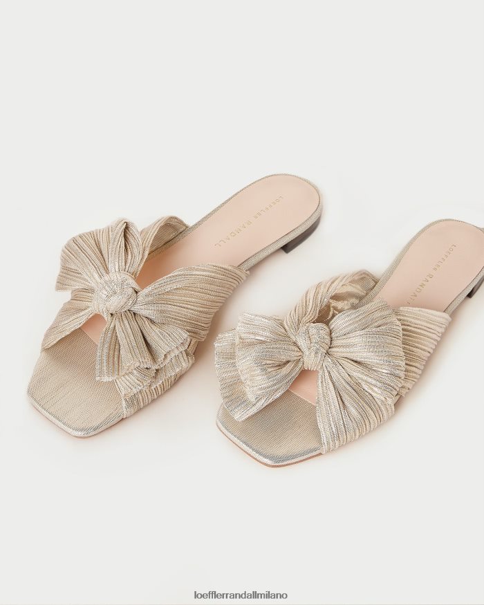 esso Loeffler Randall donne scivolo con fiocco plissettato Daphne platino T4022J100 scarpe