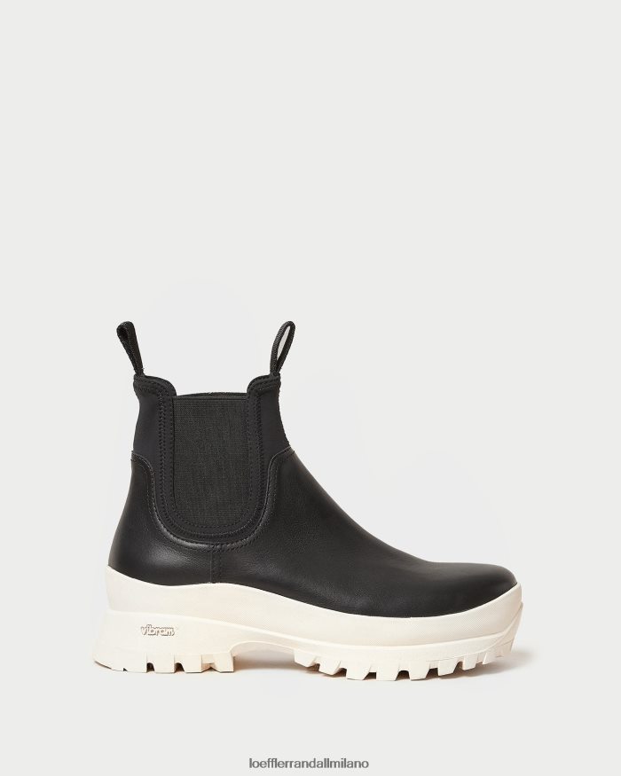 esso Loeffler Randall donne stivale antipioggia Tara Crema nero bianco T4022J280 scarpe