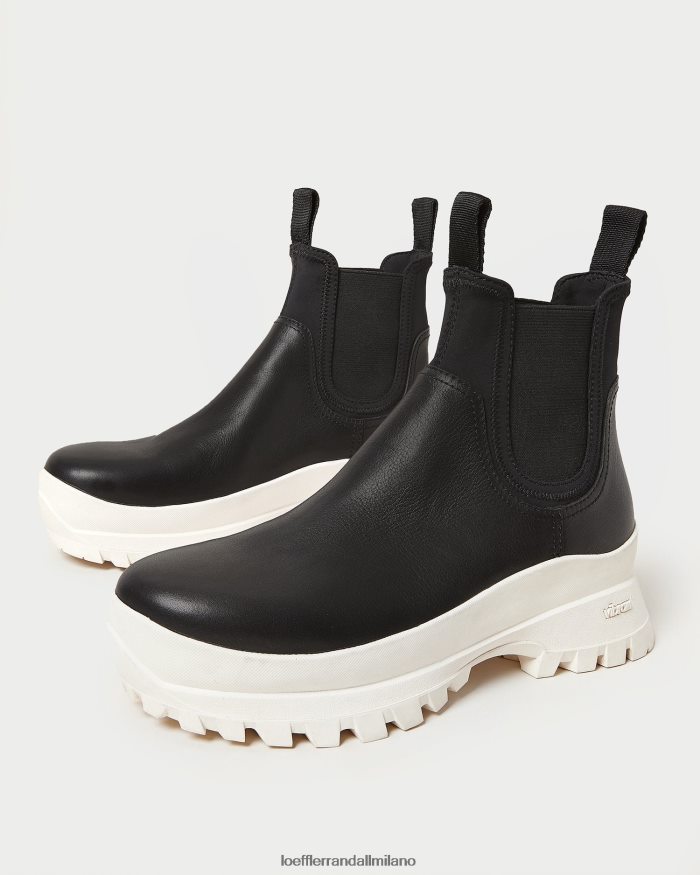 esso Loeffler Randall donne stivale antipioggia Tara Crema nero bianco T4022J280 scarpe