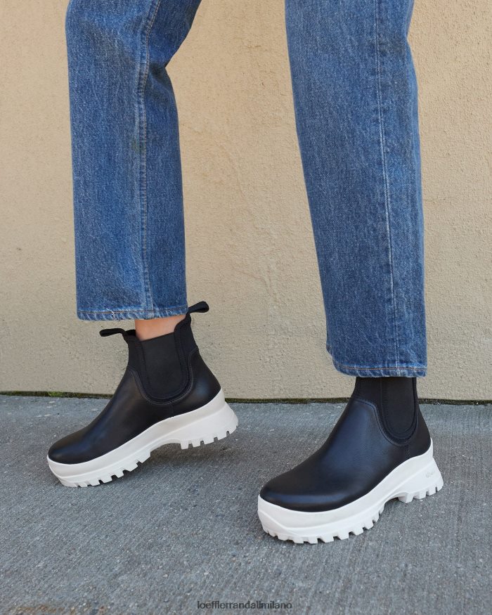 esso Loeffler Randall donne stivale antipioggia Tara Crema nero bianco T4022J280 scarpe