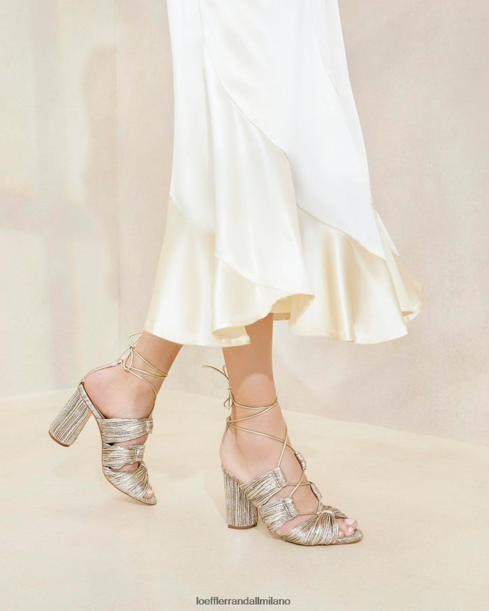 esso Loeffler Randall donne sandalo stringato plissettato teresa Champagne T4022J95 scarpe