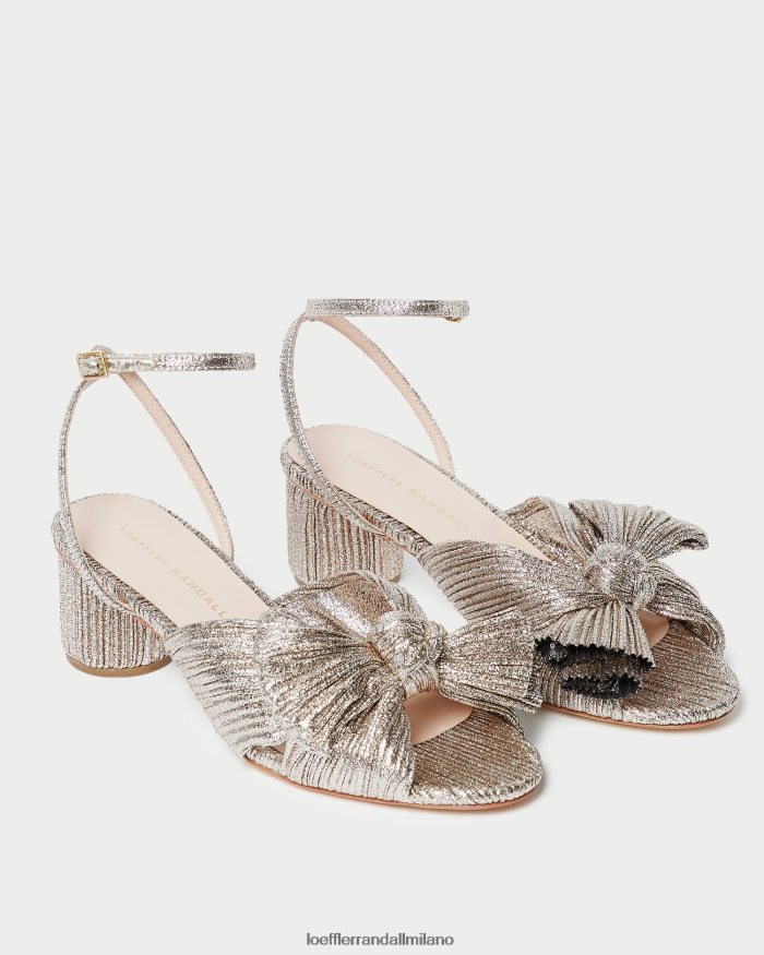 esso Loeffler Randall donne tacco a fiocco plissettato dalia Champagne T4022J53 scarpe