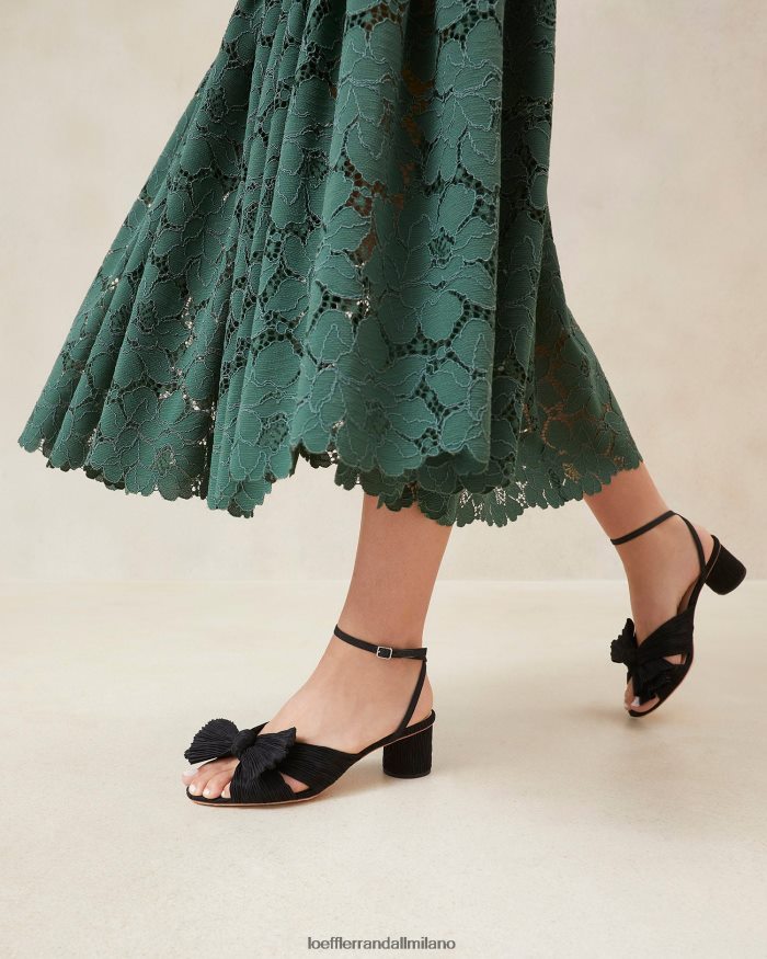 esso Loeffler Randall donne tacco a fiocco plissettato dalia nero T4022J25 scarpe