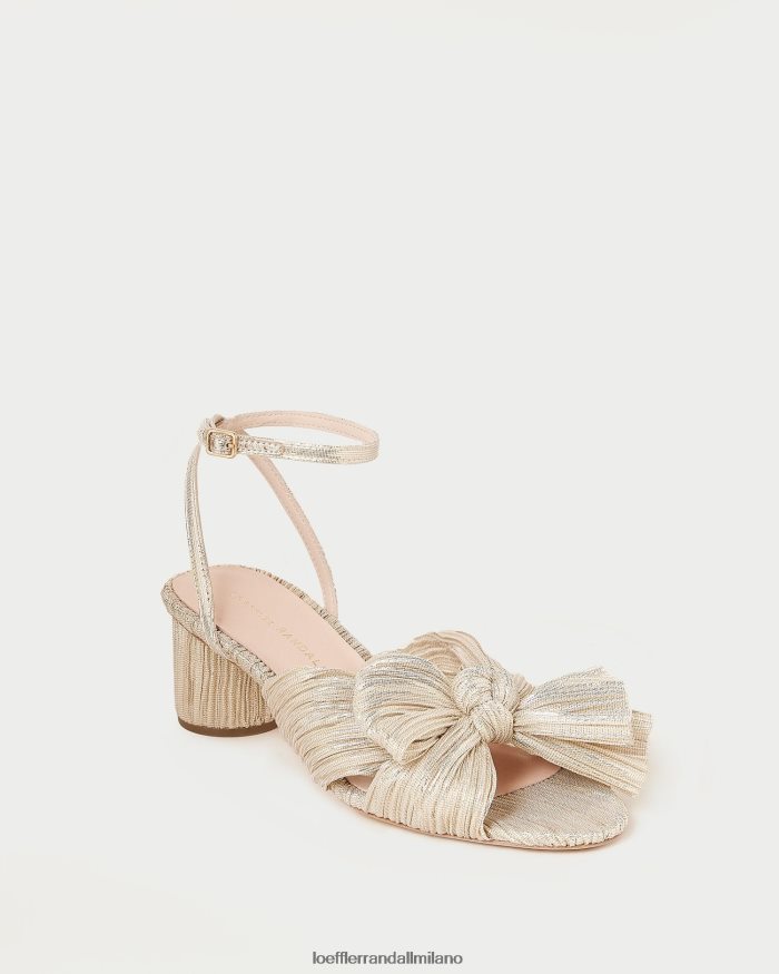 esso Loeffler Randall donne tacco a fiocco plissettato dalia platino T4022J6 scarpe