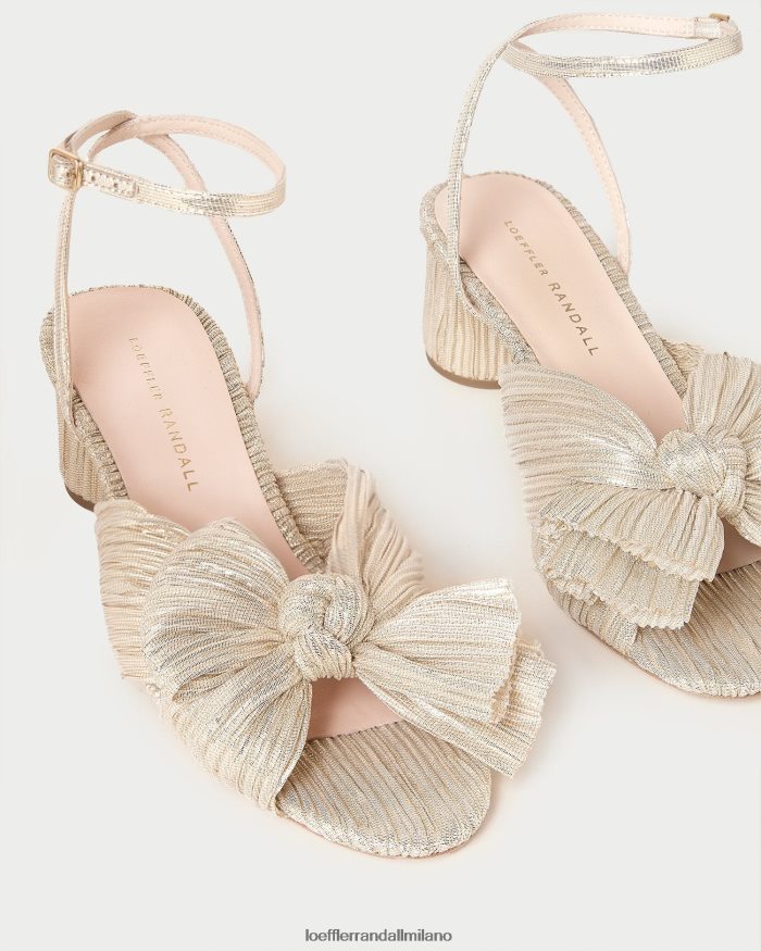 esso Loeffler Randall donne tacco a fiocco plissettato dalia platino T4022J6 scarpe
