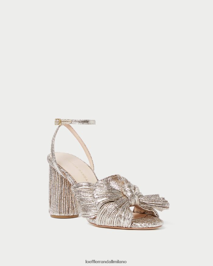 esso Loeffler Randall donne tacco con fiocco plissettato camelia Champagne T4022J64 scarpe