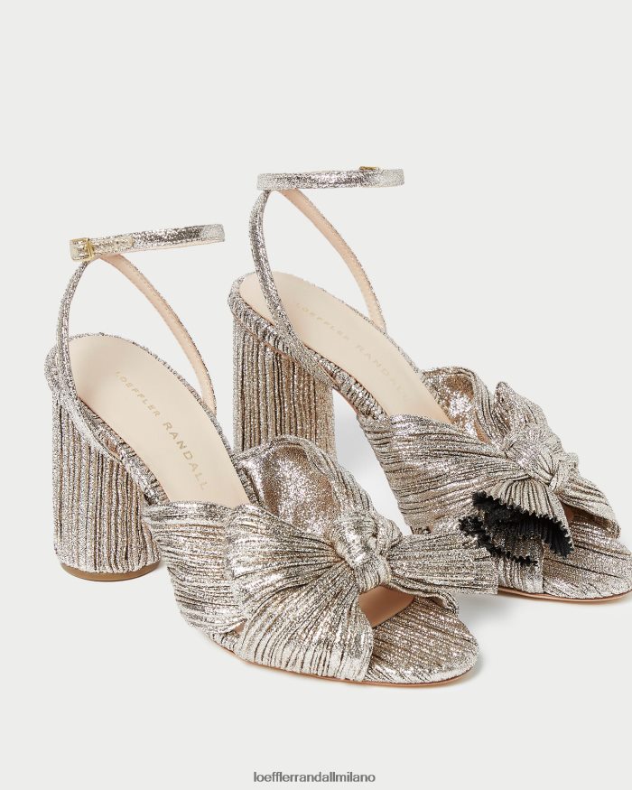 esso Loeffler Randall donne tacco con fiocco plissettato camelia Champagne T4022J64 scarpe