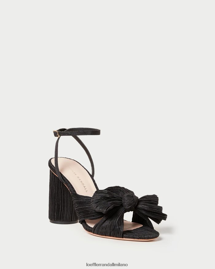 esso Loeffler Randall donne tacco con fiocco plissettato camelia nero T4022J17 scarpe