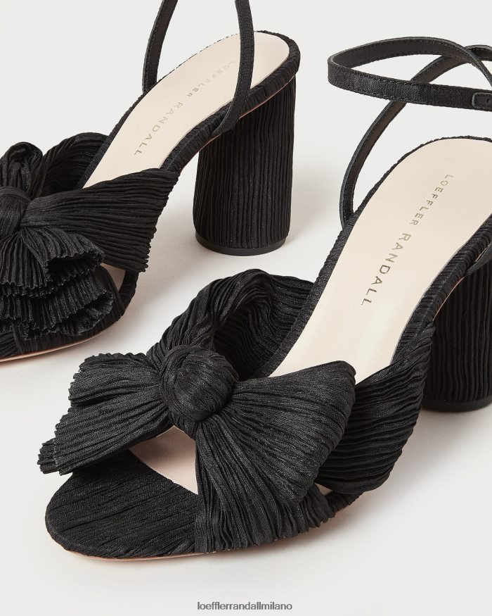 esso Loeffler Randall donne tacco con fiocco plissettato camelia nero T4022J17 scarpe