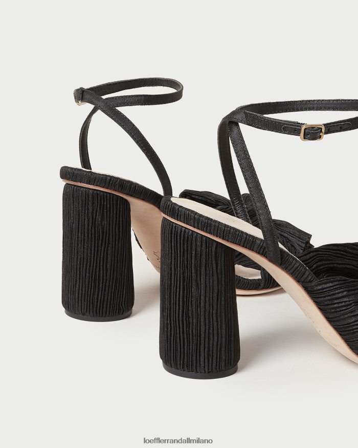 esso Loeffler Randall donne tacco con fiocco plissettato camelia nero T4022J17 scarpe