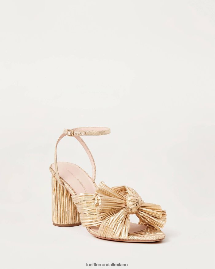 esso Loeffler Randall donne tacco con fiocco plissettato camelia oro T4022J5 scarpe
