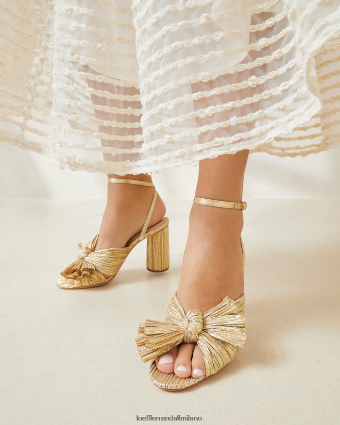 esso Loeffler Randall donne tacco con fiocco plissettato camelia oro T4022J5 scarpe