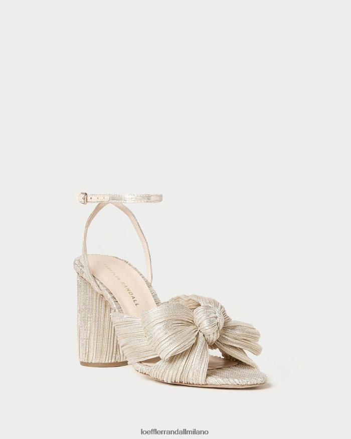 esso Loeffler Randall donne tacco con fiocco plissettato camelia platino T4022J3 scarpe