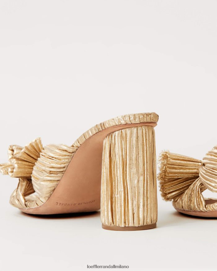esso Loeffler Randall donne tacco penny con fiocco plissettato oro T4022J8 scarpe