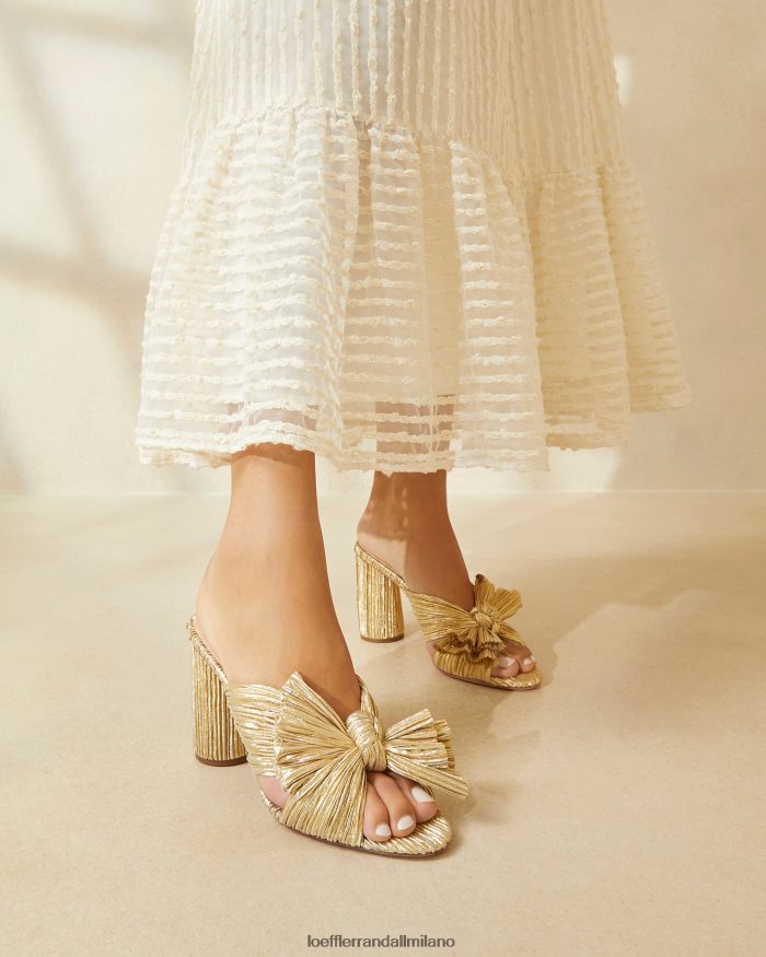 esso Loeffler Randall donne tacco penny con fiocco plissettato oro T4022J8 scarpe