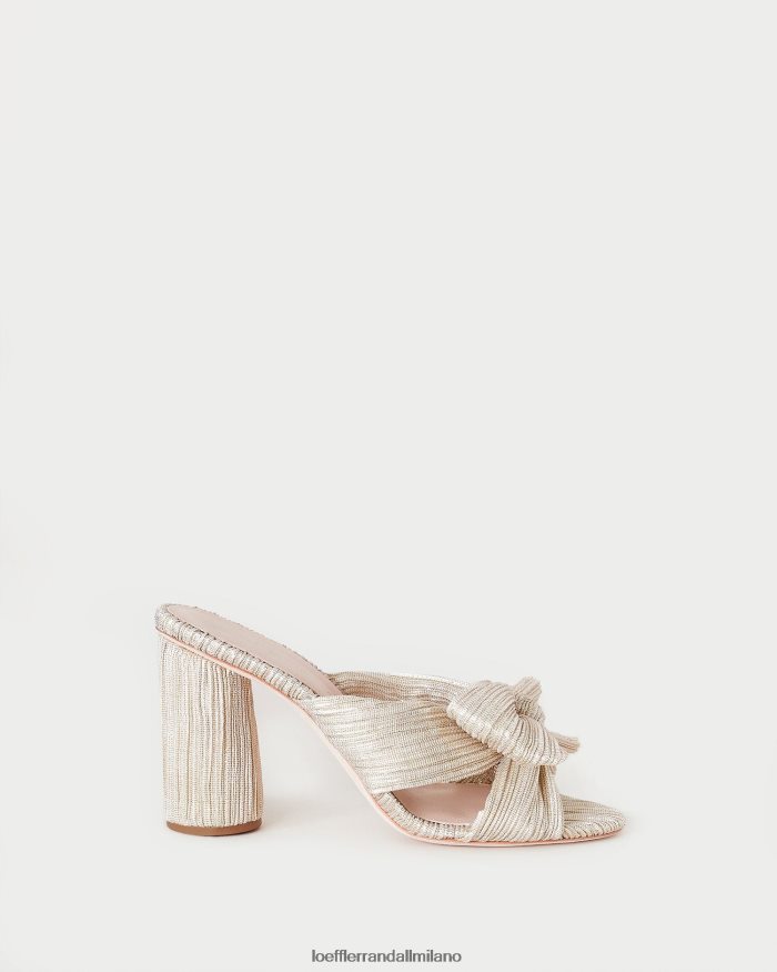 esso Loeffler Randall donne tacco penny con fiocco plissettato platino T4022J10 scarpe