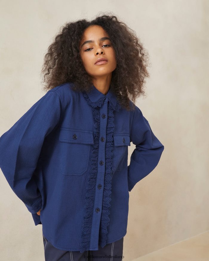 esso Loeffler Randall donne Cappotto da lavoro con occhielli zeke indaco T4022J261 vestiti