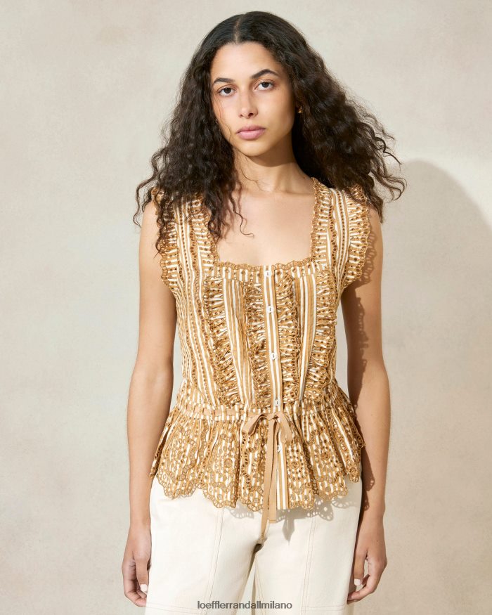 esso Loeffler Randall donne Blusa smerlata Arden D striscia marrone T4022J214 vestiti