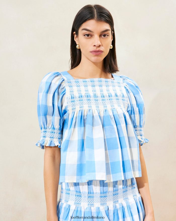 esso Loeffler Randall donne Lydie top in punto smock percalle blu T4022J199 vestiti