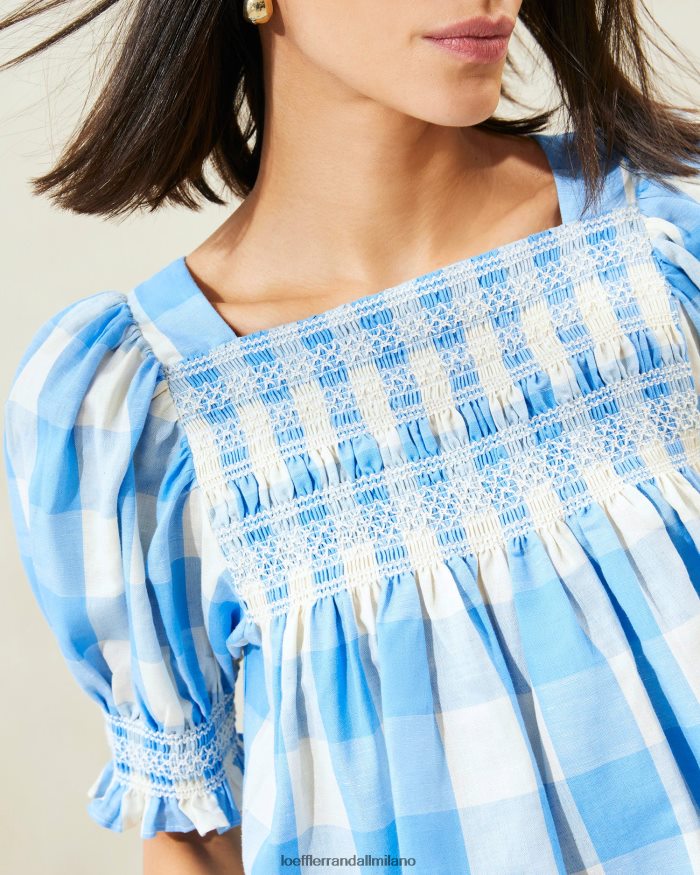 esso Loeffler Randall donne Lydie top in punto smock percalle blu T4022J199 vestiti