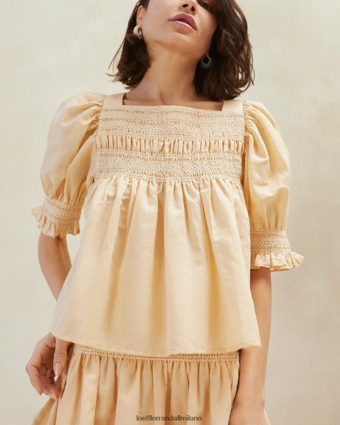 esso Loeffler Randall donne Lydie top in punto smock sabbia/ecrù T4022J236 vestiti