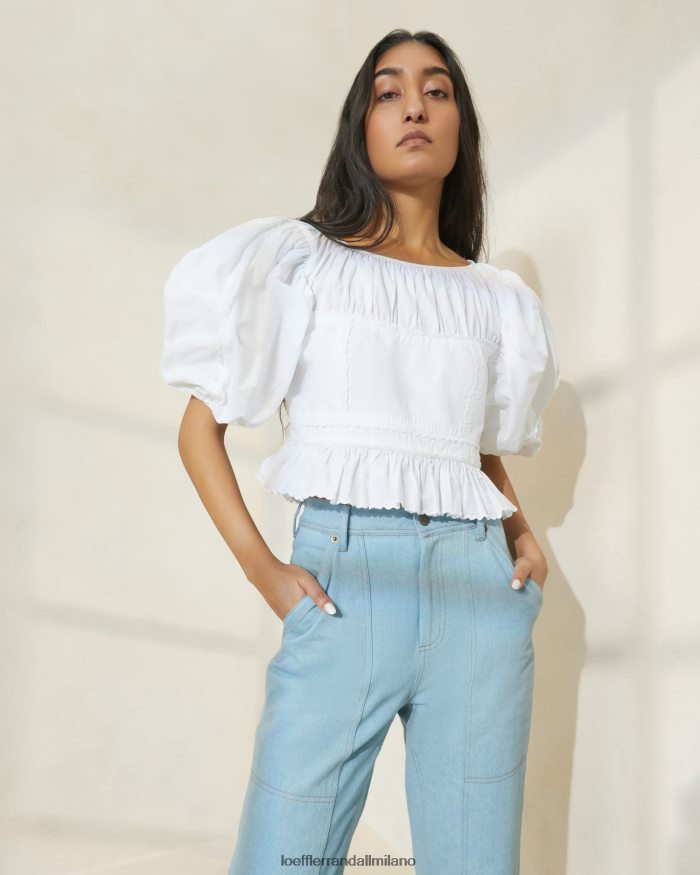 esso Loeffler Randall donne Top peplo Anna con maniche a sbuffo bianco T4022J201 vestiti