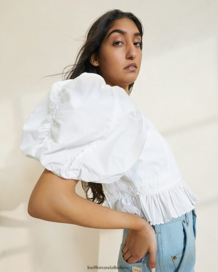 esso Loeffler Randall donne Top peplo Anna con maniche a sbuffo bianco T4022J201 vestiti