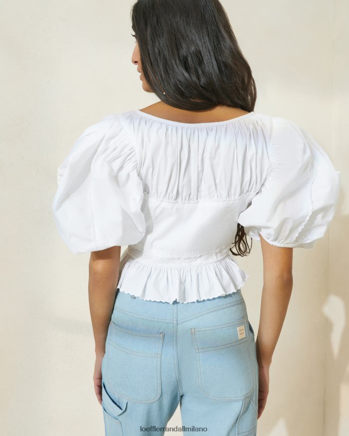 esso Loeffler Randall donne Top peplo Anna con maniche a sbuffo bianco T4022J201 vestiti