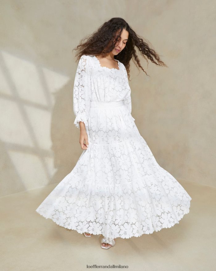 esso Loeffler Randall donne Gonna a strati in pizzo color crema luna avorio T4022J217 vestiti