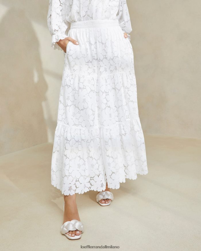 esso Loeffler Randall donne Gonna a strati in pizzo color crema luna avorio T4022J217 vestiti