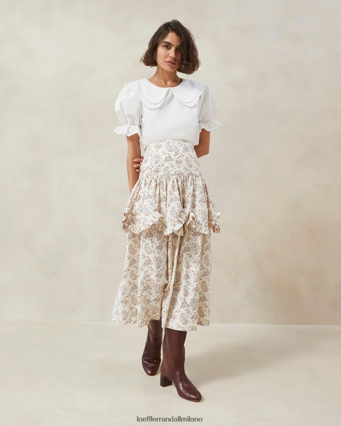 esso Loeffler Randall donne Gonna con volant smerlato Milo Paisley crema cachemire floreale T4022J240 vestiti