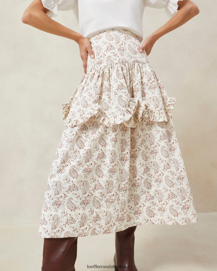 esso Loeffler Randall donne Gonna con volant smerlato Milo Paisley crema cachemire floreale T4022J240 vestiti