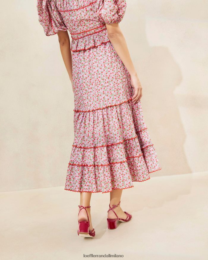esso Loeffler Randall donne Gonna midi Ellie con orlo smerlato color fragola stampa di fragole T4022J225 vestiti