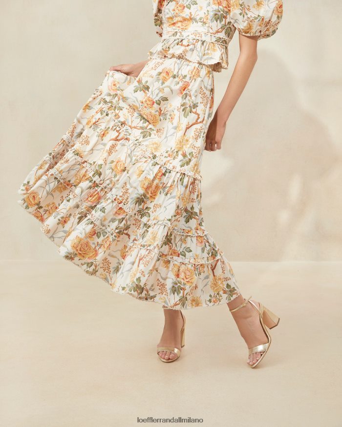 esso Loeffler Randall donne Gonna midi smerlata di Ellie floreale botanico crema T4022J224 vestiti