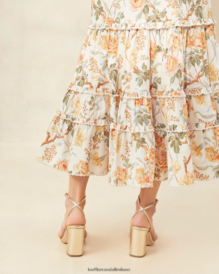 esso Loeffler Randall donne Gonna midi smerlata di Ellie floreale botanico crema T4022J224 vestiti
