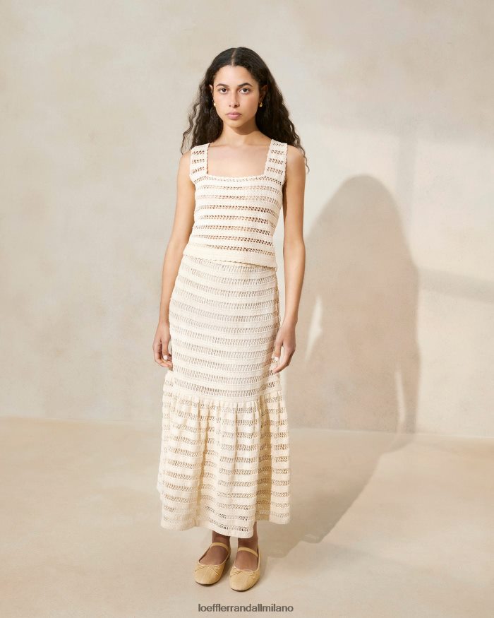 esso Loeffler Randall donne Gonna scarlett con orlo a volant all'uncinetto naturale T4022J232 vestiti