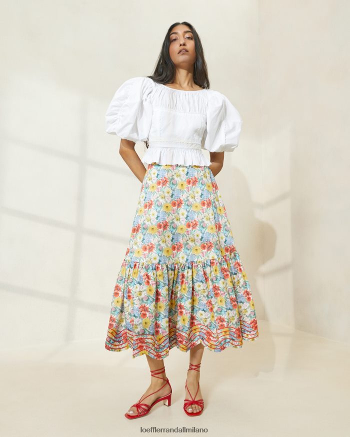 esso Loeffler Randall donne gonna con volant opalino floreale multi papavero T4022J227 vestiti